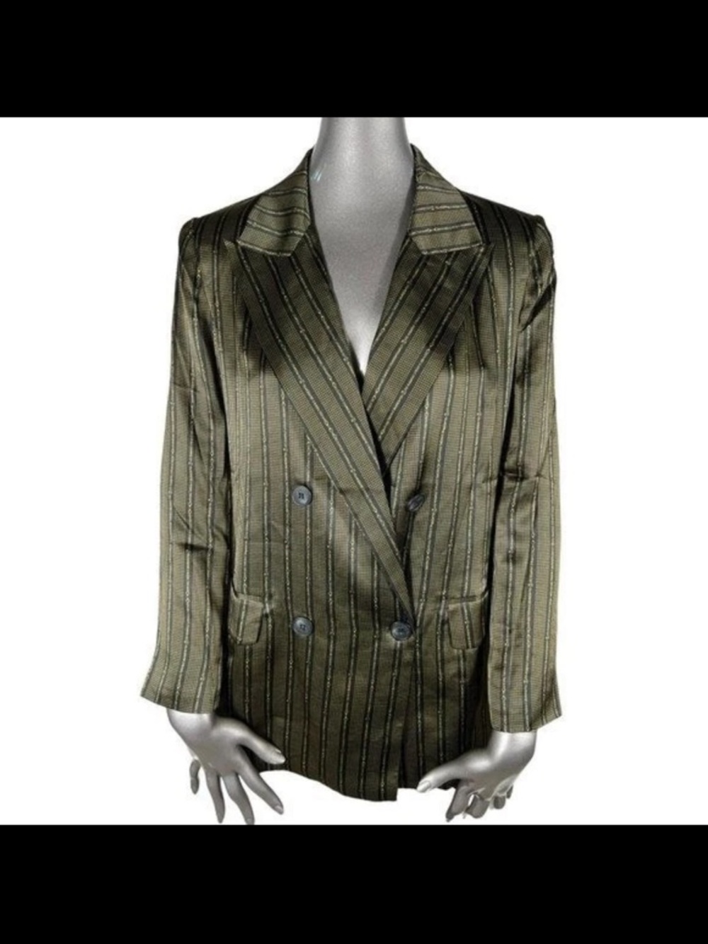 L’AGENCE Silk Gold Stripe Chain Print Black Blazer Jacket, Size Medium NWT